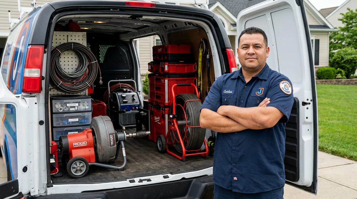 Professional drain cleaning equipment and Johns Plumbing LLC plumber in Crooksville