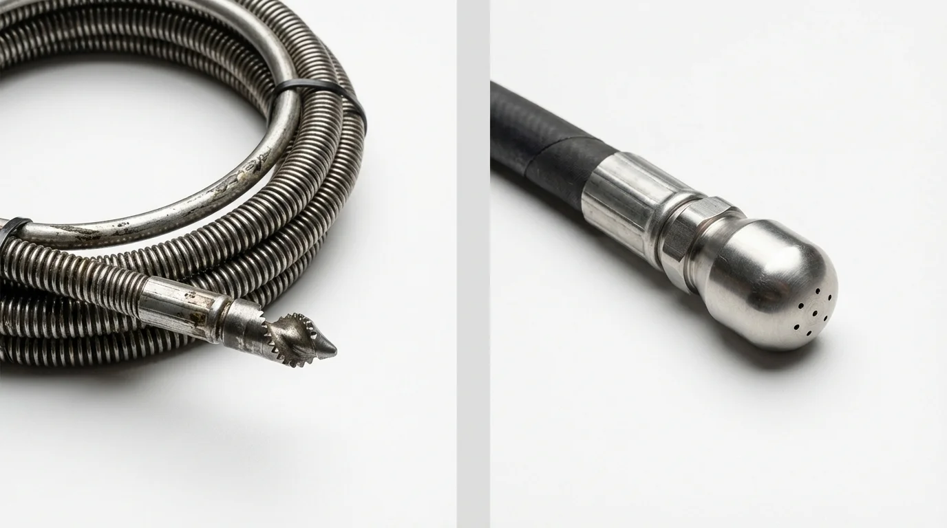 Drain snake cable and hydro jetting nozzle used for drain cleaning in Crooksville, OH