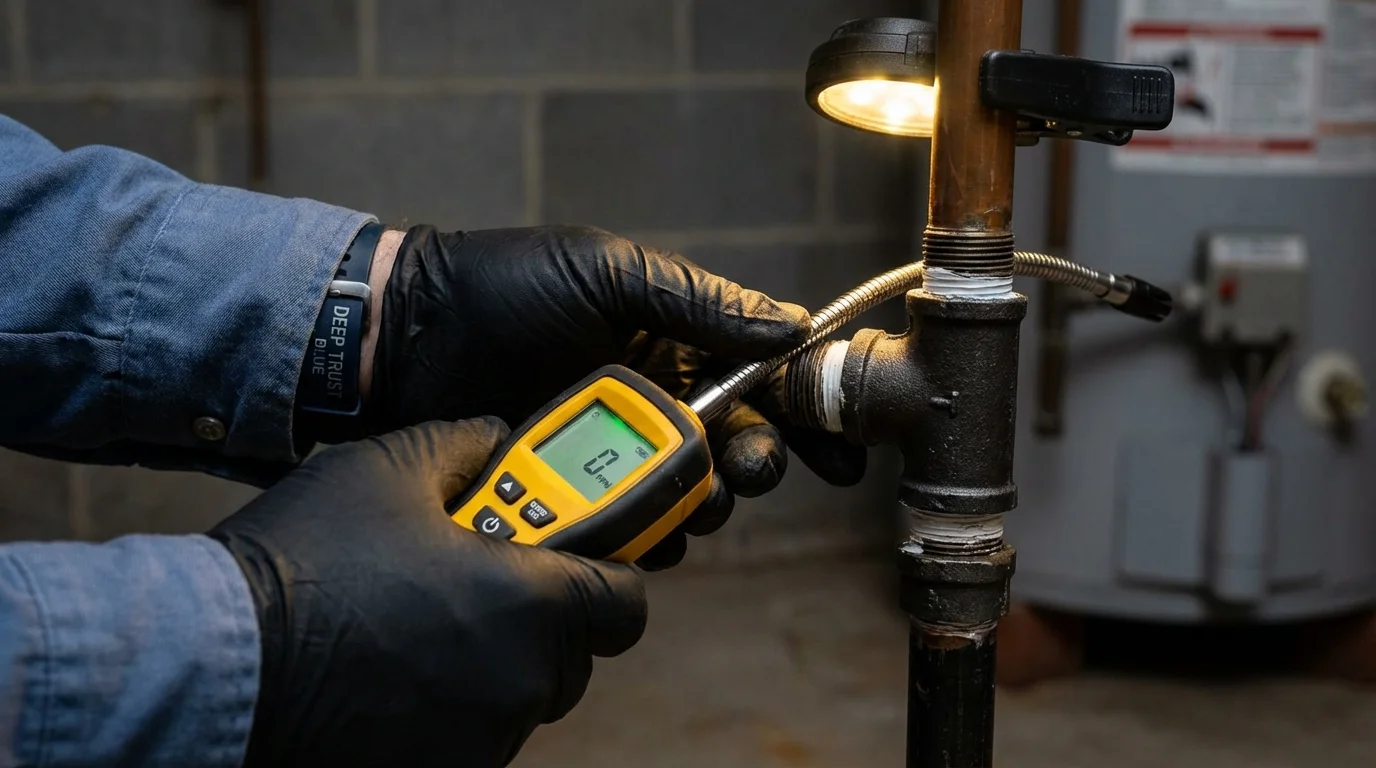 Gas leak detection with electronic sniffer by Johns Plumbing LLC in Crooksville