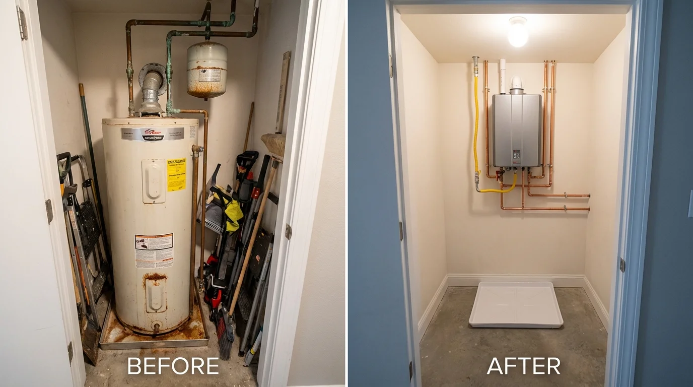 Tank water heater versus wall-mounted tankless unit comparison for Crooksville, OH homeowners